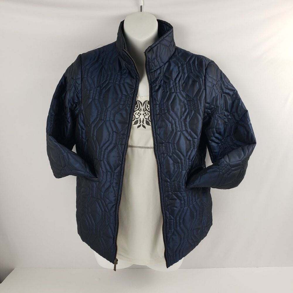 Lands End XS 2-4 Blue Black Iridescent Quilted Womens Jacket Coat Zipper